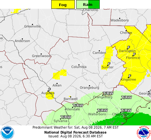 NWS graphical weather forecast for CAE forecast office area